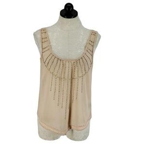 Black Sheep Buckle Jeweled Beaded Sheer Pink Tank Top Blouse Size‎ Large